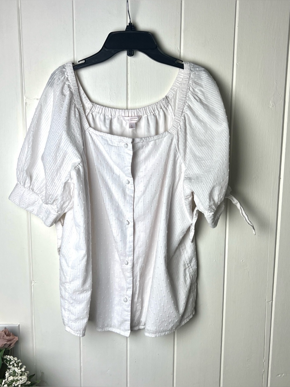 LC Lauren Conrad Button Down Blouse White Puff Sleeve
